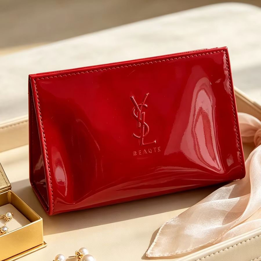 Ysl Beauty Makeup - YSL 레드 페이턴트 가죽 화장품 가방