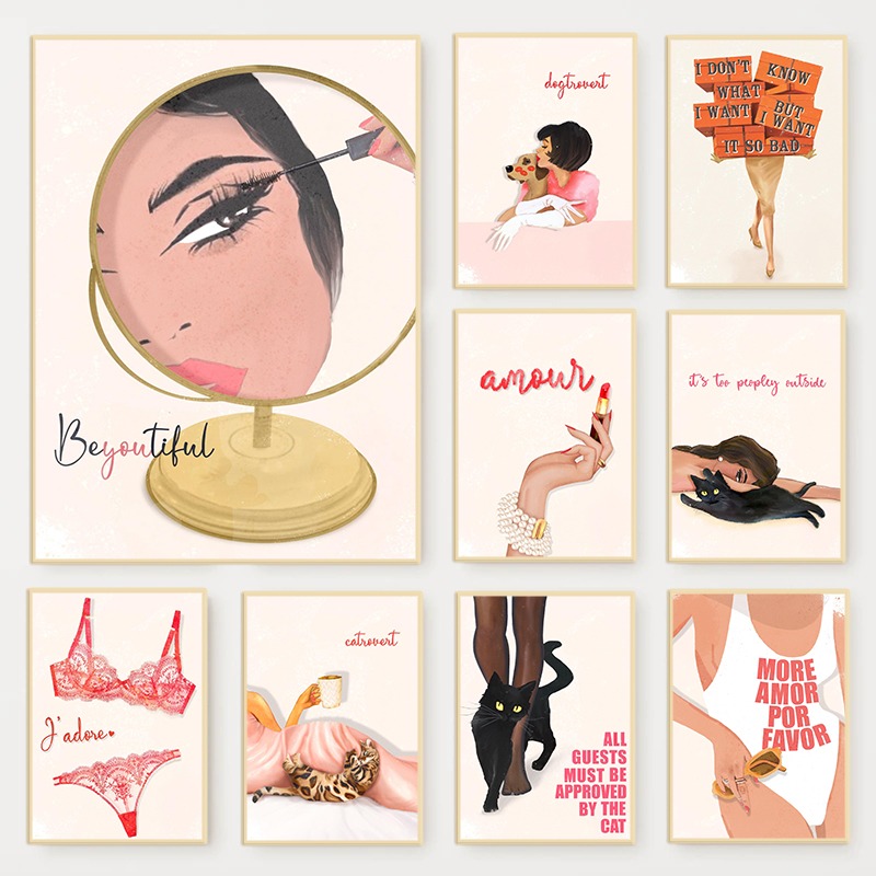 Makeup Is Beauty Quotes - 레트로 글램 패션 잡지 포스터 핑크