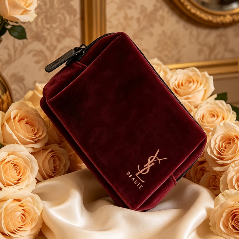 Ysl Beauty Makeup - YSL 빈티지 버건디 벨벳 메이크업 가방
