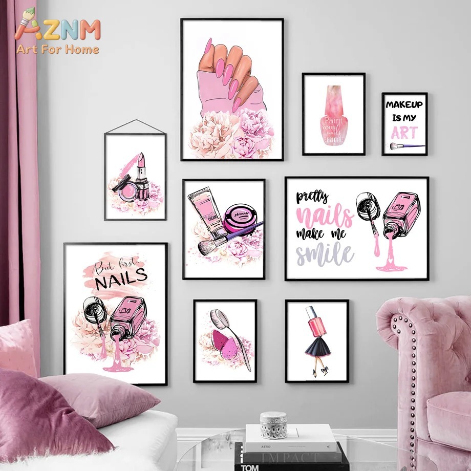 Makeup Is Beauty Quotes - AZNM 핑크 네일 메이크업 캔버스 벽