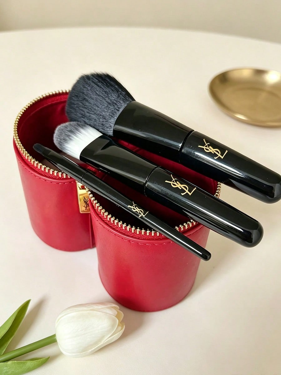 Ysl Beauty Makeup - YSL 메이크업 브러쉬 세트, 빨간색 원통형