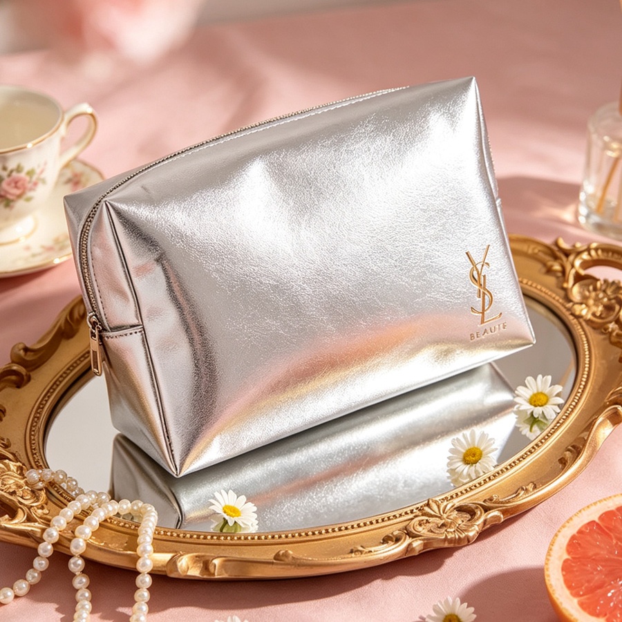 Ysl Beauty Makeup - 은색 화장품 파우치, 인조 가죽 메이크업