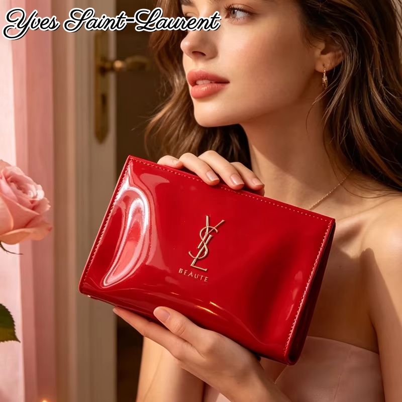 Ysl Beauty Makeup - YSL 레드 페이턴트 가죽 지퍼 화장품