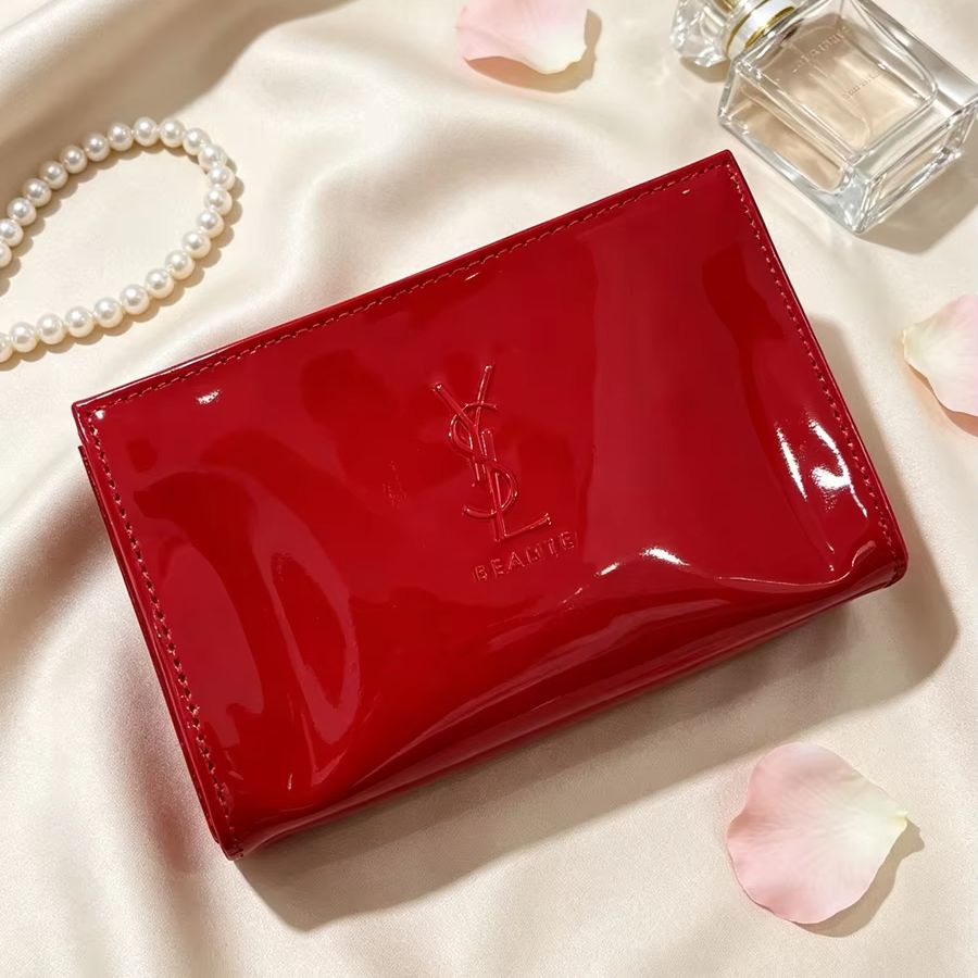 YSL 레드 페이턴트 가죽 화장품 가방 엠보싱 로고 지 - Ysl Beauty Makeup 리뷰 및 가격
