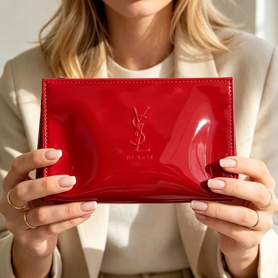YSL 레드 페이턴트 가죽 화장품 가방 엠보싱 로고 지 - Ysl Beauty Makeup 리뷰 및 가격