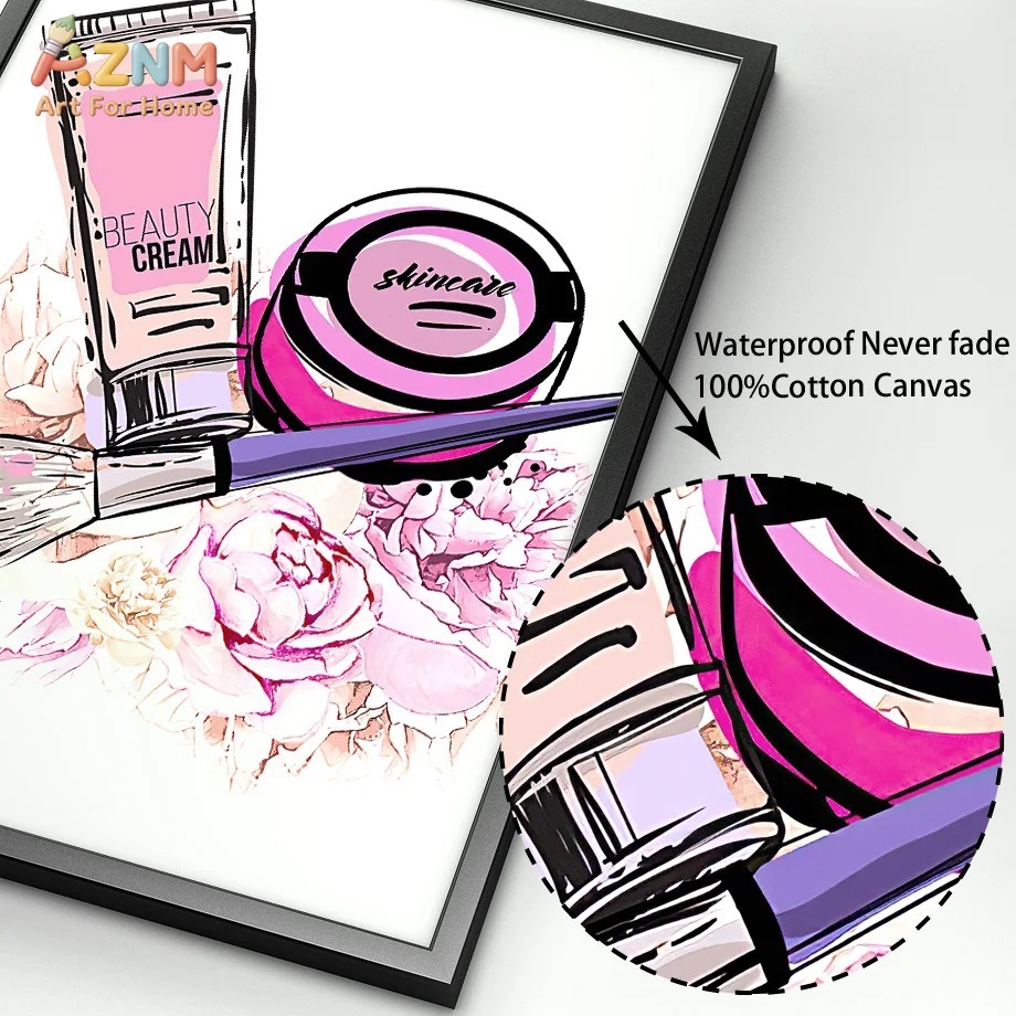 AZNM 핑크 네일 메이크업 캔버스 벽 예술, 현대 패 - Makeup Is Beauty Quotes 리뷰 및 가격
