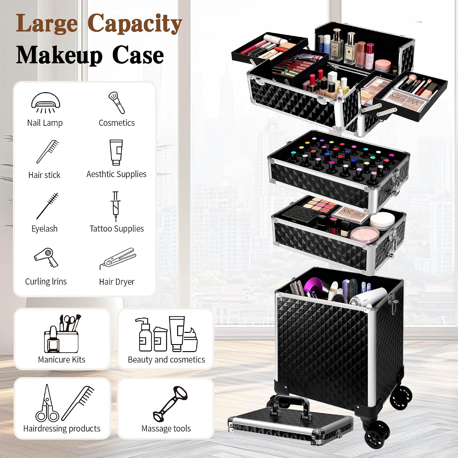 롤링 메이크업 트레인 케이스, 화장품 트롤리 러기지 박 - Beauty Makeup Organizer 리뷰 및 가격