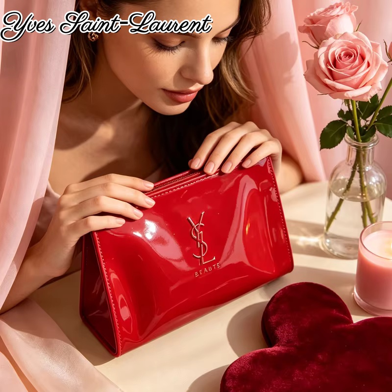YSL 레드 페이턴트 가죽 지퍼 화장품 파우치 대용량  - Ysl Beauty Makeup 리뷰 및 가격