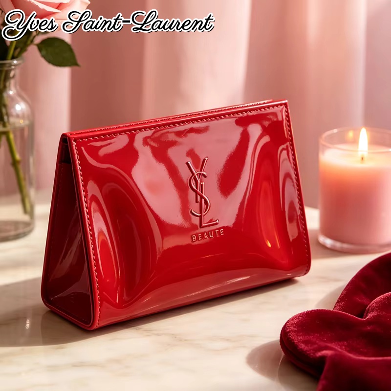 YSL 레드 페이턴트 가죽 지퍼 화장품 파우치 대용량  - Ysl Beauty Makeup 리뷰 및 가격