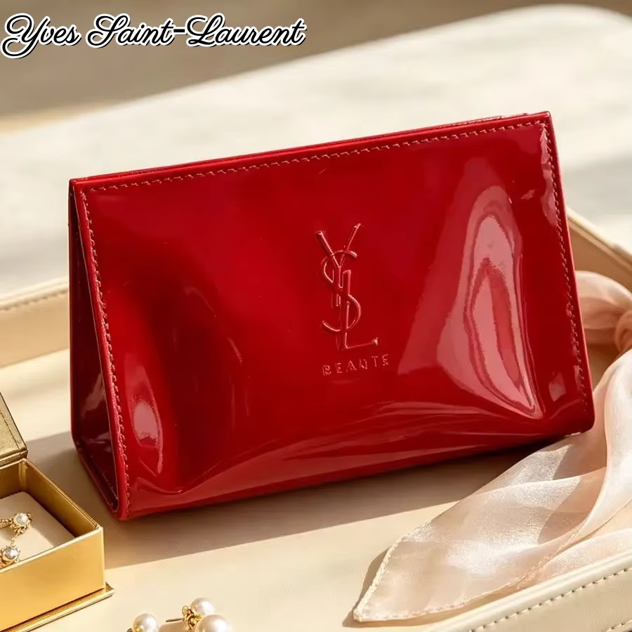 YSL 레드 페이턴트 가죽 지퍼 화장품 파우치 대용량  - Ysl Beauty Makeup 리뷰 및 가격
