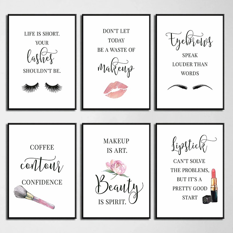 메이크업 명언 포스터 속눈썹 눈썹 립스틱 컨투어 입술  - Makeup Is Beauty Quotes 리뷰 및 가격
